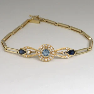 Armband mit Aquamarin - Saphir - Brillant in 585/14K Gelbgold Handarbeit - Bild 1 von 5