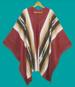 Alpaka Poncho rot-rosa dick warm Inka Peru Indio Alpakawolle Karneval Kostüm - Bild 1 von 2