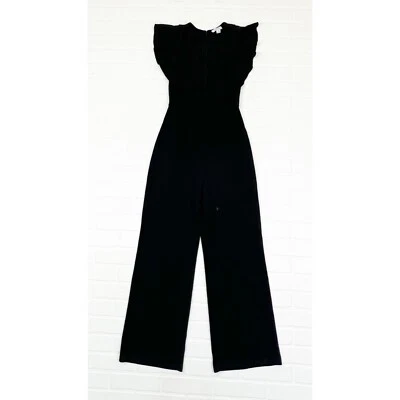 Favlux Deep V-Neck Ruffle Textured Knit Black Jumpsuit Size Small  - Image 1 of 4