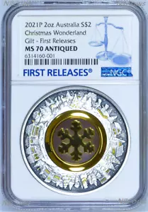 2021 Christmas Wonderland 2oz Silver Antiqued Coin NGC MS 70 FR - Picture 1 of 4