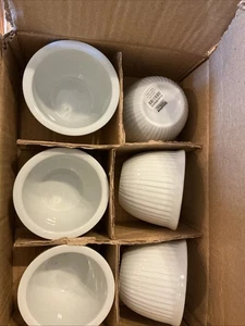 Lot 6 Crate & Barrel White Porcelain Ribbed Custard Cups Ramekins New W/ Tags - Picture 1 of 5