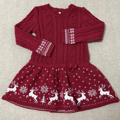 Niñas 4-5 años Rojo Tejido Suéter Vestido Reno Copo de Nieve Navidad Vacaciones Conjunto Foto 1 de 4