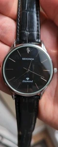 Mens Black Leather Sekonda Diamond Gents Traditional Watch - Picture 1 of 15
