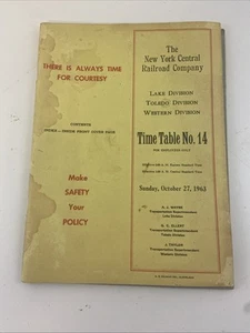 New York Central Railroad 1963 Employee Time Table No. 14 Lake/Toledo/Western - Picture 1 of 13