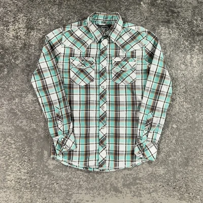 Camisa Western Hebilla BKE Para Hombre Pequeña S Verde Naranja Cuadros Perla A Presión Manga Larga Foto 1 de 4