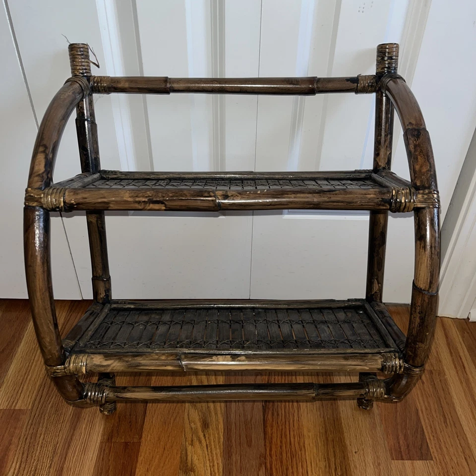 MCM  Burnt Bamboo tortoise 2-tier Wall Shelf Towel Bar 20”X16” READ - Image 1 of 4