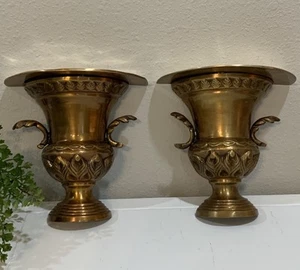 Vintage verziertes schweres massives Messing urnenförmiges Blatt Design Wandregal Wandleuchter Set - Bild 1 von 9