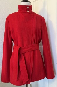 Giacca trench donna Express rosso asimmetrico cerniera lana cintura taglia M - Foto 1 di 23