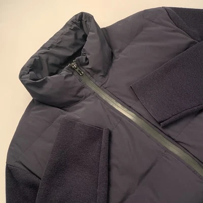 Emporio Armani Down Jacket Men 52 Blue Full Zipper Duck Down Wool Knit Sleeves - Image 1 of 4