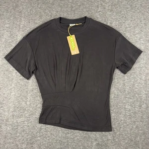 OGL Shirt Womens Small Black Modal Blend Asymmetrical Pleated Waist Top - Picture 1 of 8