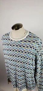 Franco Danti Italy Textured Checkerboard Cotton Blend Crewneck Sweater Men's XL - Picture 1 of 8