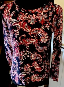 Talbots Sweater Navy/Pink Paisley Gorgeous Crewneck LongSleeves PS Light, Lovely - Picture 1 of 10
