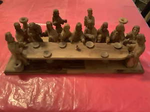 Last Supper Olive Wood Hand Carved Sculpture Israel Jesus Disciples - Picture 1 of 12