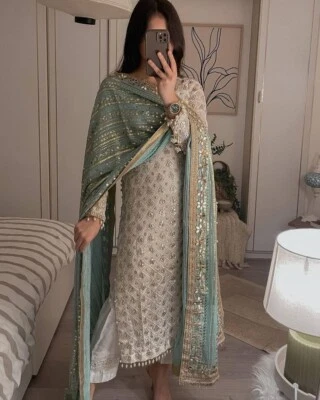Diseñador paquistaní Salwar Kameez trajes listos para usar indio boda fiesta Kurta Foto 1 de 4