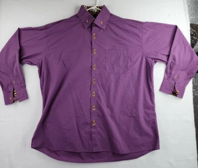 Bruno Conte Purple Long Sleeve Double Button Down Flip Cuff Shirt Mens 18.5 2XL - Image 1 of 4