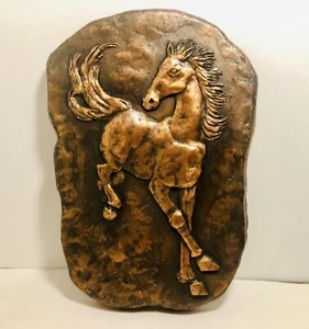 Vintage Copper Tone Horse Wall Décor Plaque Relief Ceramic / Plaster 13x9 - Picture 1 of 3