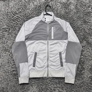 Guess Jacket Men's Small White Track Racing Zip Up Button Collar VTG Moto Biker - Picture 1 of 10