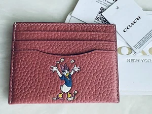 NWT COACH X DISNEY CORAL/MULTI LEATHER DAISY DUCK CARD CASE 100 YR CG971 - Picture 1 of 10