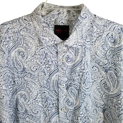 Linea Uomo Mens 2XL Shirt Linen Blend Short Sleeve Button Blue Paisley All Over - Image 1 of 4