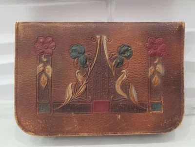 Estojo de higiene pessoal antigo vintage década de 1930 Art Nouveau Deco couro artificial - Imagem 1 de 4