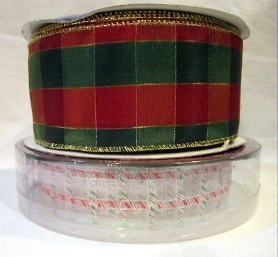 Lot of 2 wired ribbon - full 50 yd bolt 3" plaid & 19 yd. 1.5" partial bolt -NEW - Image 1 of 4