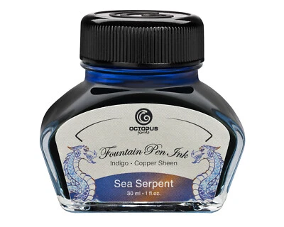 Octopus Fluids Sea Serpent - Sheen Füllhaltertinte, Sheen Ink, Blau, 30 ml