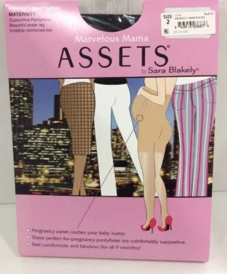 Assets Maternity Supportive Pantyhose Sz 2 Black Marvelous Mama Sara Blakely NEW - Image 1 of 4