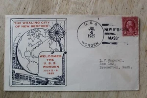 USS WURDEN MARINE COVER NEW BEDFORD 4. JULI 1935 - SUNK WWII 1943 - Bild 1 von 2