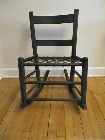 Antique Rawhide Snowshoe Seat Adirondack Cabin Porch Rustic Green Rocking Chair Cover