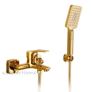 Gold Polish Wall Mounted Bathroom Hand Shower Bathtub Faucet Bath Mixer Taps Set - Picture 1 of 5