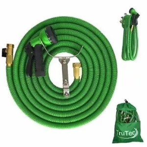 75 Ft Expandable Garden Hose Durable Latex Core & Solid Brass Fittings Green - Picture 1 of 8