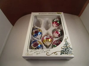 Vintage Set of 6 Glass Christmas Ornaments Teardrop Indent Snow Cap Rauch - Picture 1 of 9