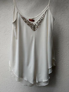 Elegantes Top Hängerchen Buffalo Pailetten Lagenlook milchweiß beige Gr. 32/34 - Bild 1 von 7