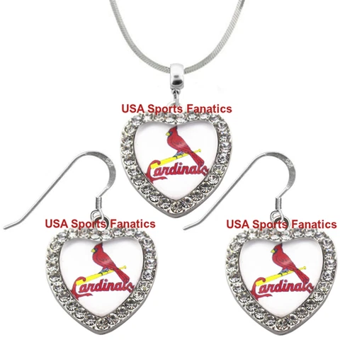 St. Louis Cardinals 925 Necklace or Earrings or Set Team Heart With Rhinestones Cover