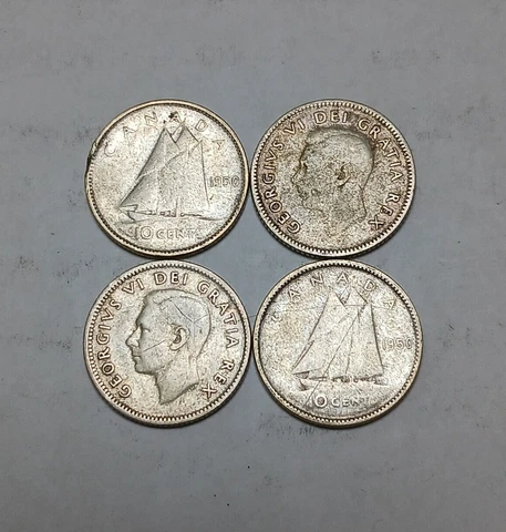 1x 1950 Canada 10 Cents - One Canadian Silver Dime - George VI Cover