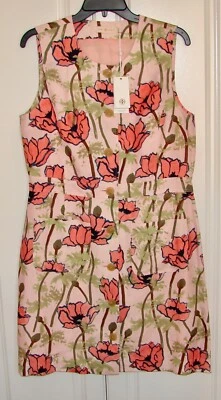 Nuevo con etiquetas Vestido recto Tory Burch talla 10 rosa amapolas flor seda/lino sin mangas $498 Foto 1 de 4