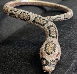 Sterling Silver Tiger Python Snake Choker Ruby Eyes Statement Necklace - Foto 1 di 13