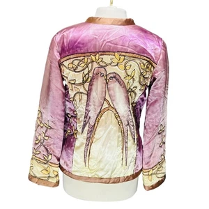 Vintage Valery Guignon handbemalte Seide Steppjacke Gr. M tragbare Kunst Vögel signiert - Bild 1 von 16