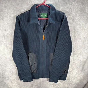 Orvis Jacke Herren XL blau Merinowollmischung Pullover durchgehender Reißverschluss Taschen - Bild 1 von 6