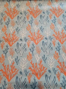 TELA DE FRANELA ESTAMPADO AZUL NARANJA PLANTA CORAL OCÉANO MARINO 20" 2 YARDAS ~ COLCHA DE COSER - Imagen 1 de 5