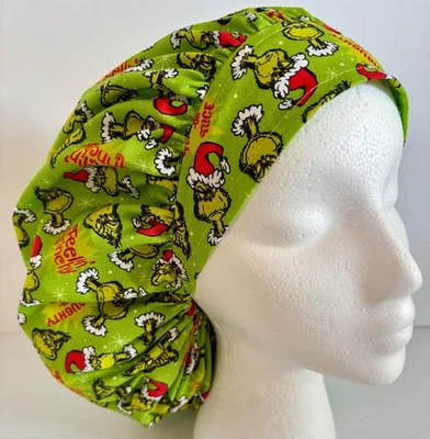 Christmas Grinch Print Size Large Medical Bouffant Scrub Cap Surgery Hat - Image 1 of 4