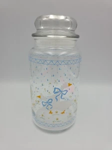 Vintage 80er Country Goose 8,5" Glas Dose blau & weiß Bänder kitschig - Bild 1 von 15