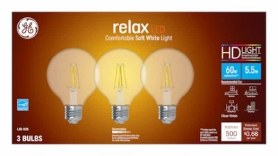 LED Globe Light Bulbs, Clear Soft White, 500 Lumens, 5.5 Watt, 3-Pk. - 43306 - Image 1 of 1