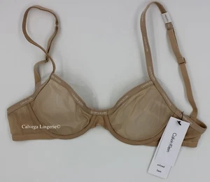 NWT Calvin Klein QF1680 "Sheer Marquisette" Soft Cup Demi Logo Bra, Beige, 32A - Picture 1 of 7