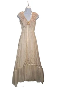 Vtg 70s Jody T of California Ivory Blush Lace Hi Low maxi Wedding Festival Dress - Picture 1 of 12