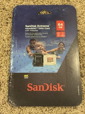 SEALED SANDISK EXTREME 64GB MICRO SDXC UHS-I MEMORY CARD WITH ADAPTER 100MB/S - Image 1 of 2