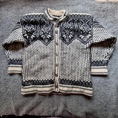 VTG Lands End Sweater Womens Small Wool Norwegian Cardigan Fair Isle Norway FLAW - Image 1 of 4