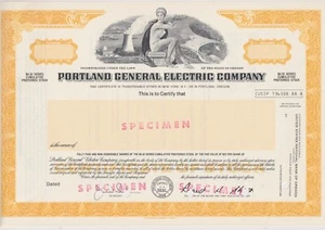 Ejemplo Certificado de Stock Portland General Electric Company Oregon - Imagen 1 de 1