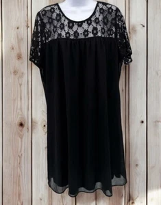 Liberty Love Black Lace Fit & Flare Babydoll Dress 1XL Lined Plus Short Sleeve - Picture 1 of 14