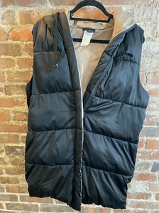 Tribal Black/Tan Long Puffer Hooded Vest Size Medium - Picture 1 of 13